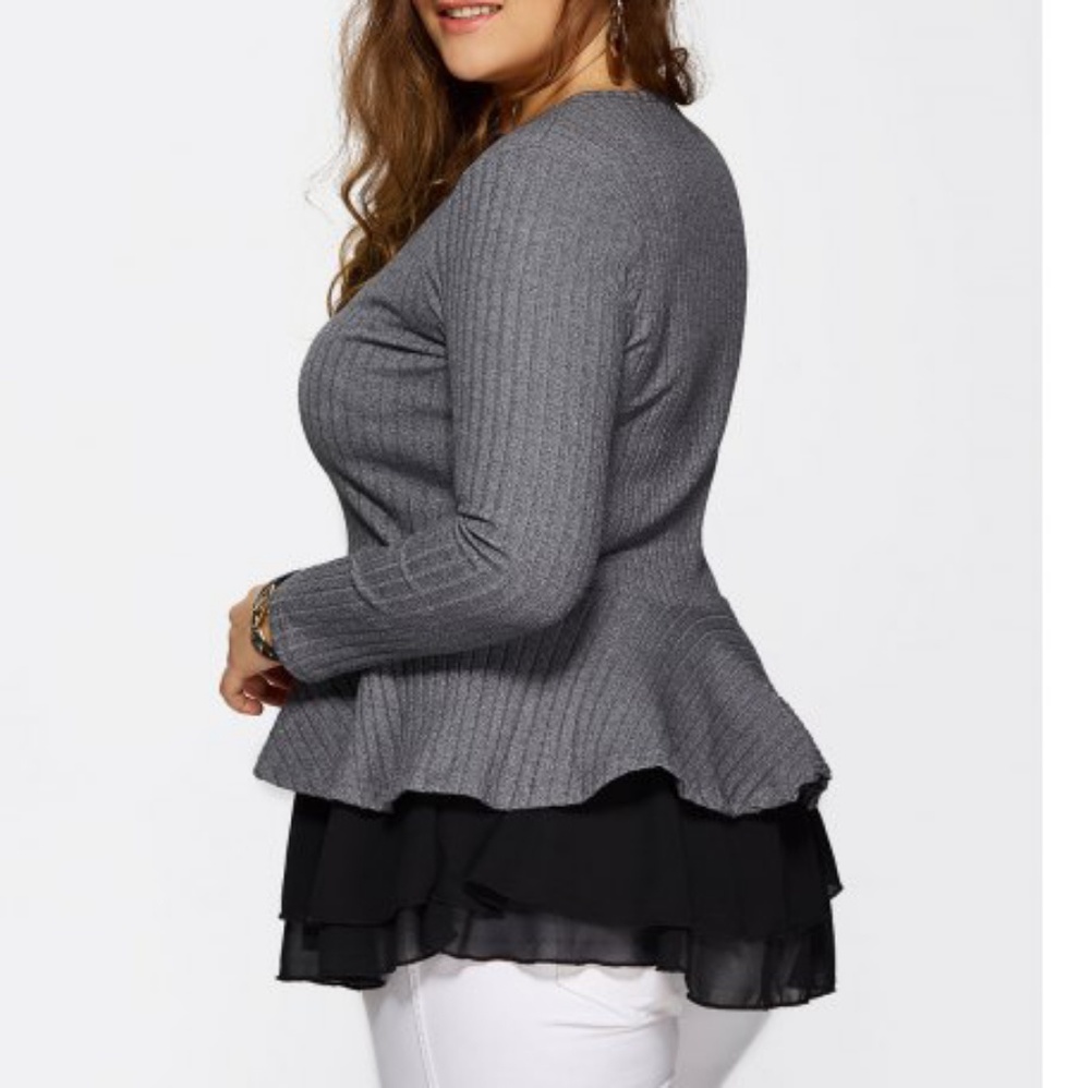 New Plus Size Peplum Sweater Top - Picture 2 of 3